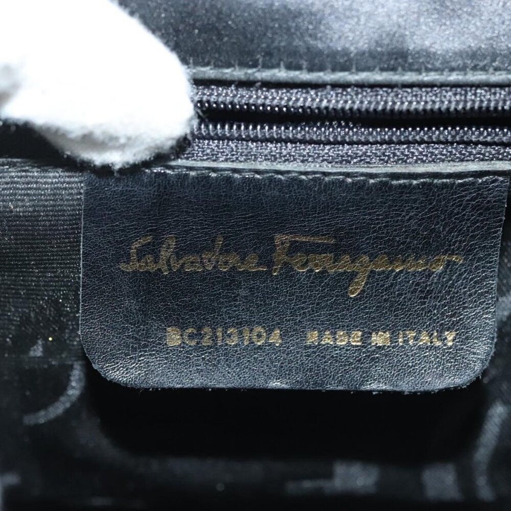 Authentic Salvatore Ferragamo Vala Shoulder Bag Satin Black Gold - Picture 4 of 16